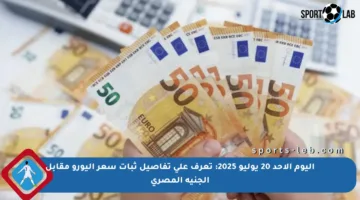 اليوم الأحد 20 يوليو 2025: تعرف على تفاصيل ثبات سعر اليورو مقابل الجنيه المصري